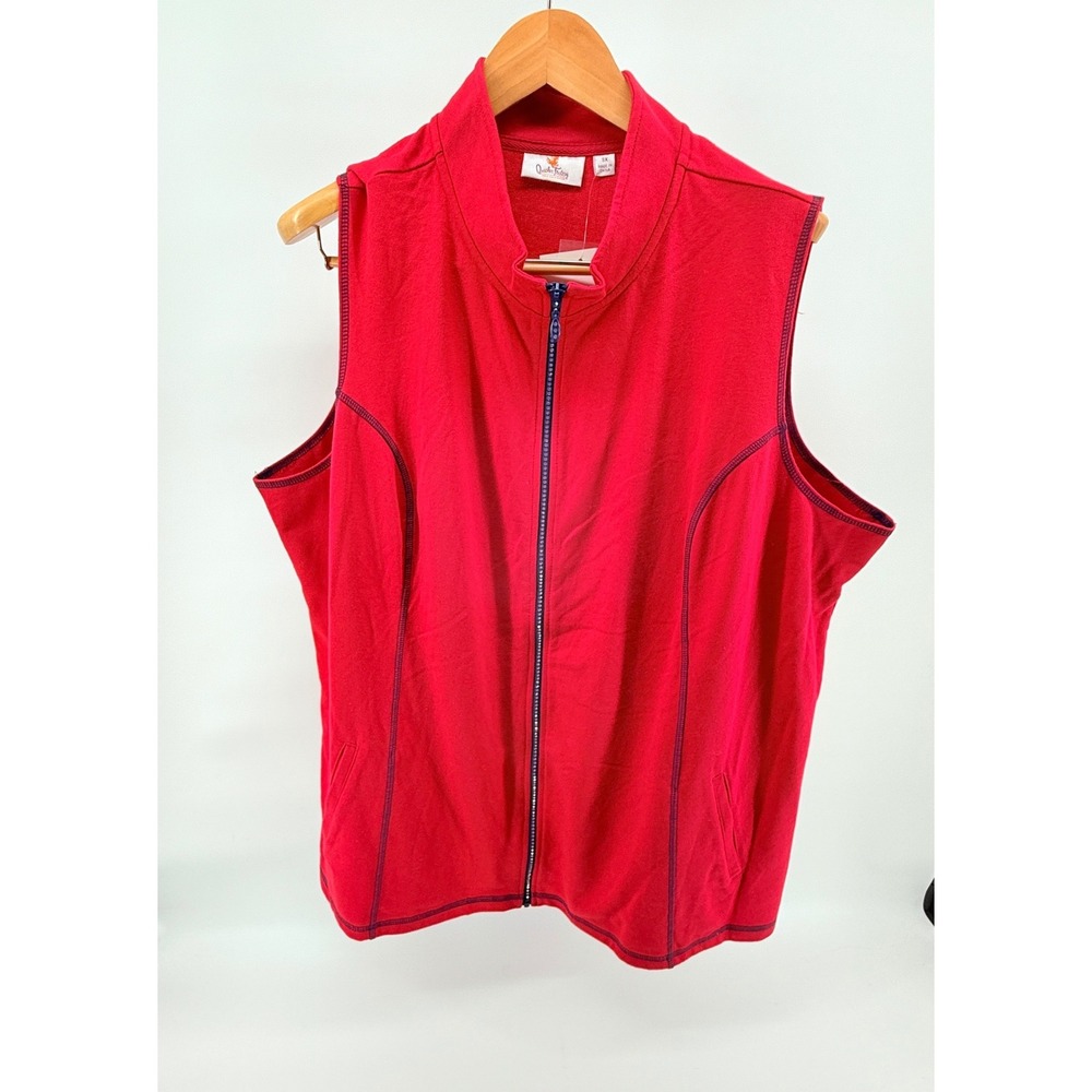 Quacker Factory Sleeveless Full Zip Vest Red Embellished Zip 3X
